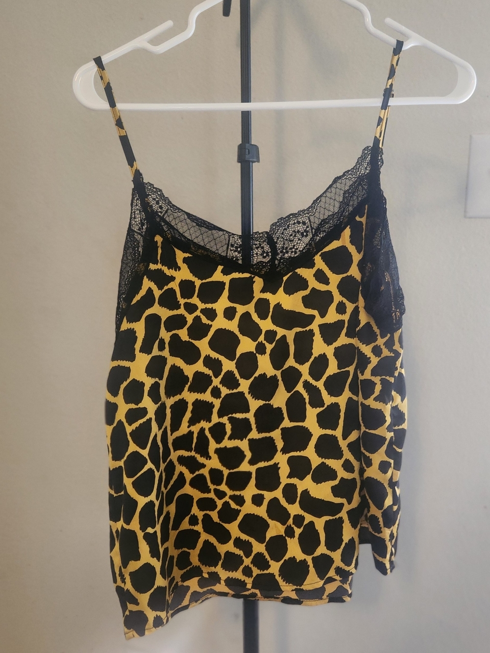 Active USA Yellow and Black Leopard Lace Trim Cami
